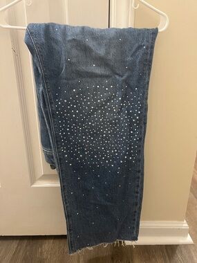 Women's Loft Wide Legged Embellished Jeans with Rhinestones 14